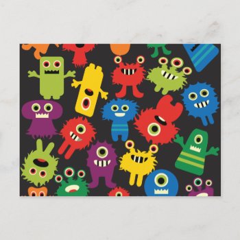 Colorful Crazy Fun Monsters Creatures Pattern Postcard by PrettyPatternsGifts at Zazzle