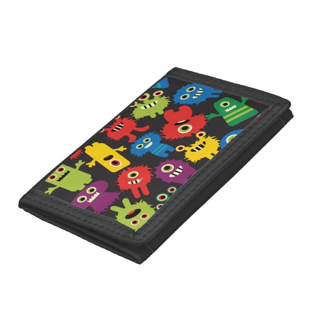 Colorful Crazy Fun Monsters Creatures Pattern Tri-fold Wallet (Bottom)