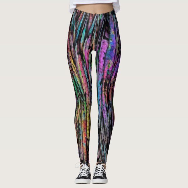 Colorful, Crazy, Funky with Vertical Abstract Art Leggings (Front)