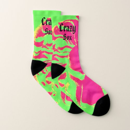 Colorful Crazy Hot Pink Green Lion Design Socks