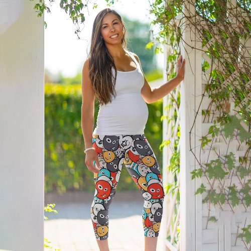 Colorful Crazy Monsters Capri Leggings