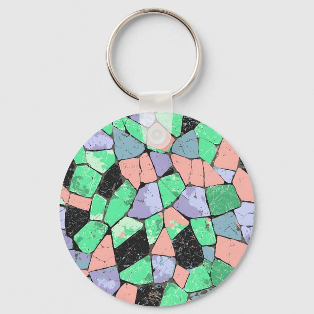 Colorful Crazy Paving Stone Pattern Keychain (Front)