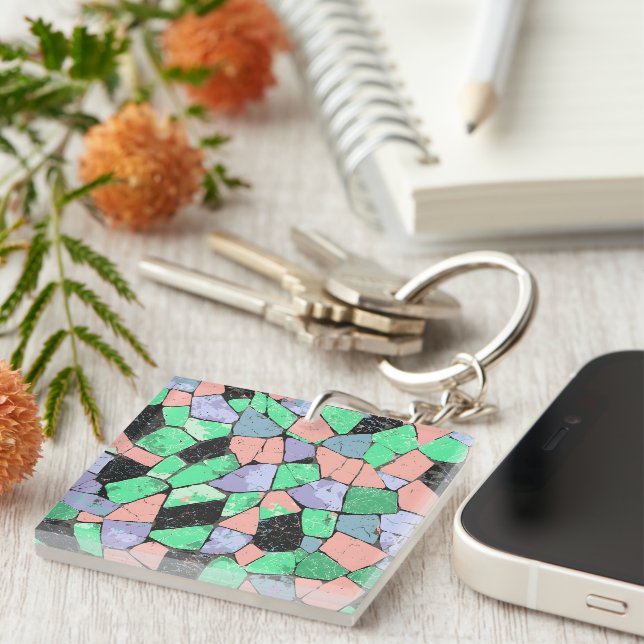 Colorful Crazy Paving Stone Pattern Keychain (Front Right)