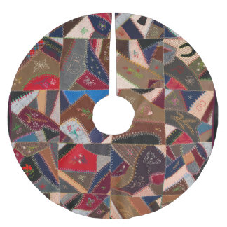 Colorful crazy quilt brushed polyester tree skirt