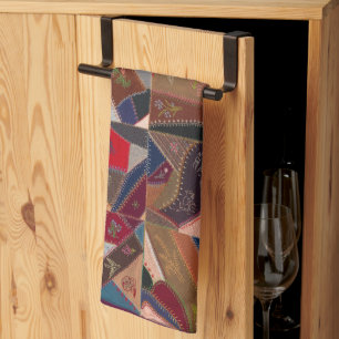 Colorful crazy quilt kitchen towel