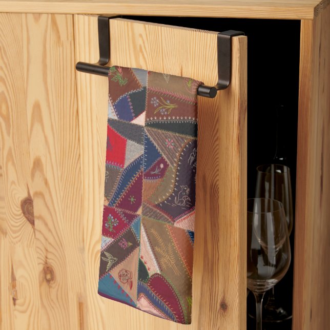 Colorful crazy quilt kitchen towel (Thirds Fold)