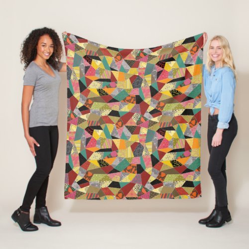 Colorful Crazy Quilt Patchwork Pattern Fleece Blanket