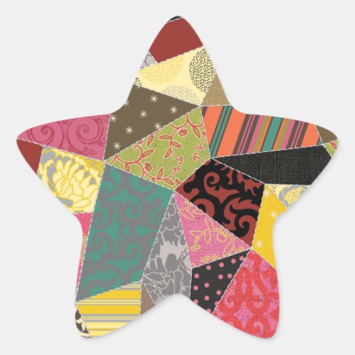 Colorful Crazy Quilt Patchwork Pattern Star Sticker