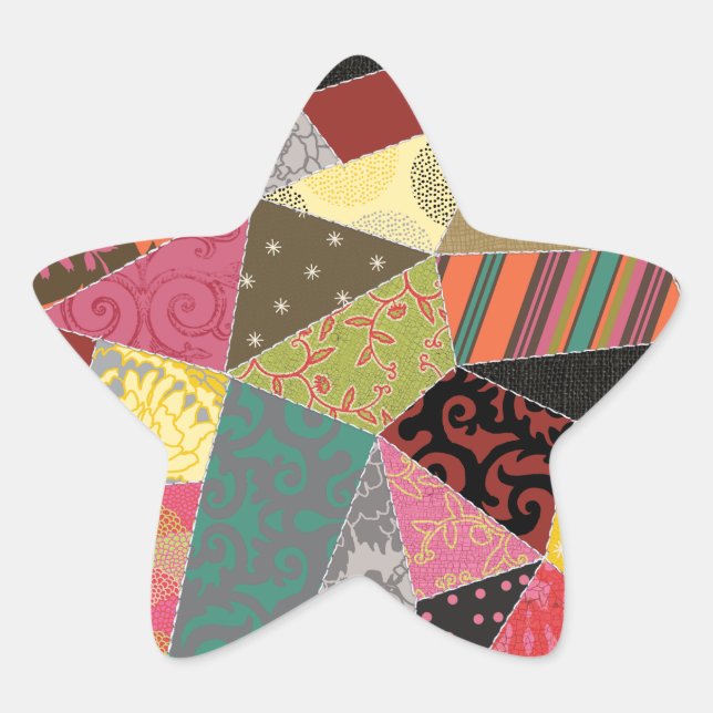 Colorful Crazy Quilt Patchwork Pattern Star Sticker (Front)