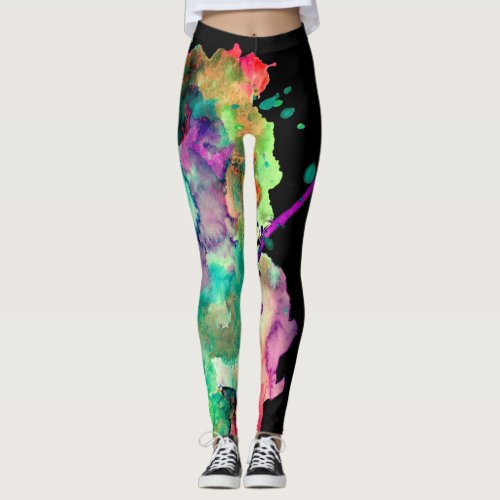 Colorful Crazy Trendy Bold Abstract Watercolor Leggings