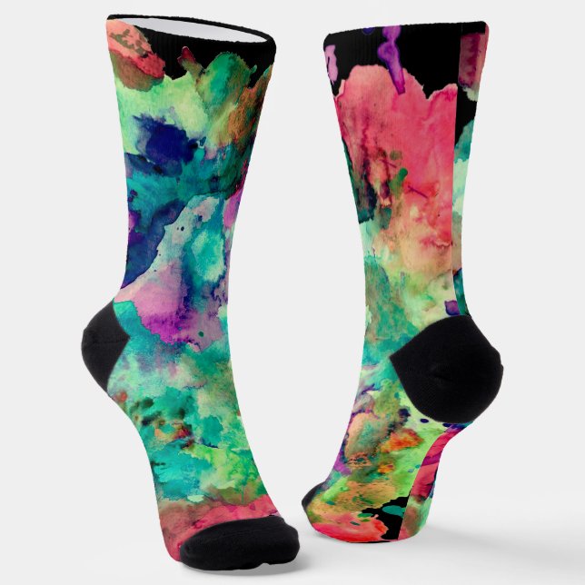 Colorful, Crazy, Trendy, Bold Abstract Watercolor Socks (Angled)