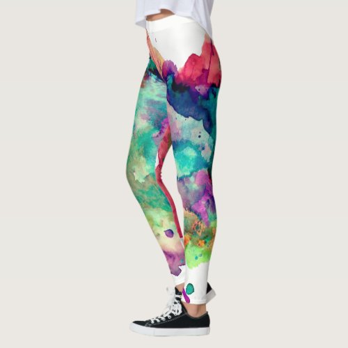 Colorful Crazy Unique Paint Splatter Rainbow Leggings