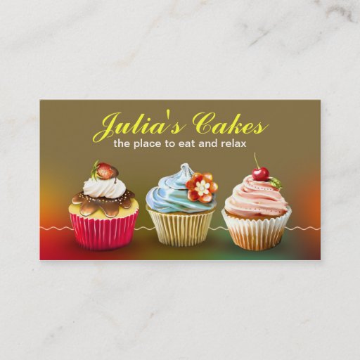 Customizable colorful creamy cupcakes business card