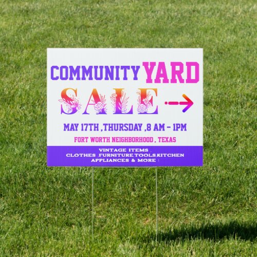 Colorful Creative Community Neighborhood Yard Sale Sign