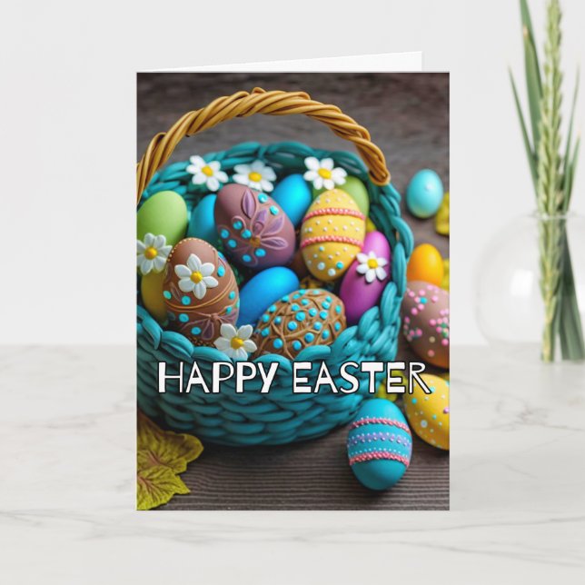 Colorful Creative Happy Easter Basket Holiday Card (Front)
