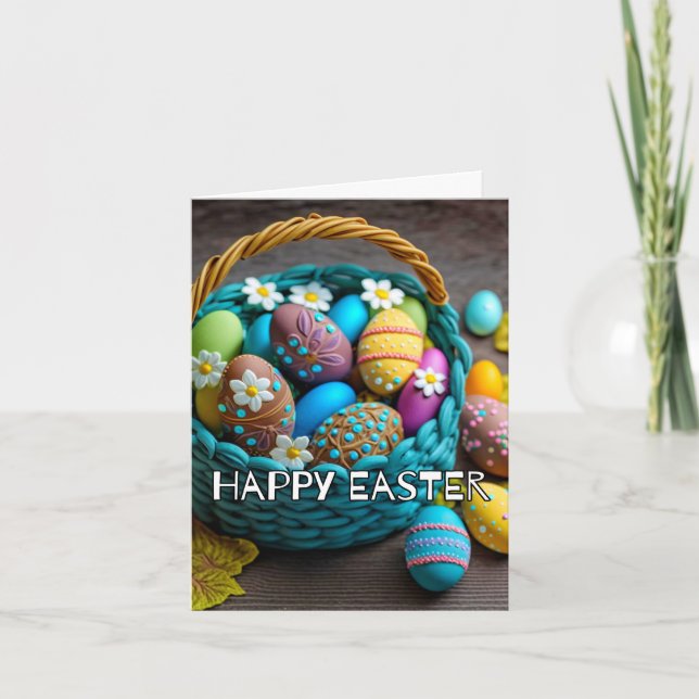 Colorful Creative Happy Easter Basket Holiday Card (Front)