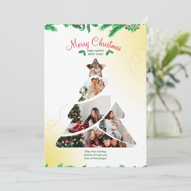 Colorful Creative Minimal Christmas Tree Photo Invitation (Standing Front)