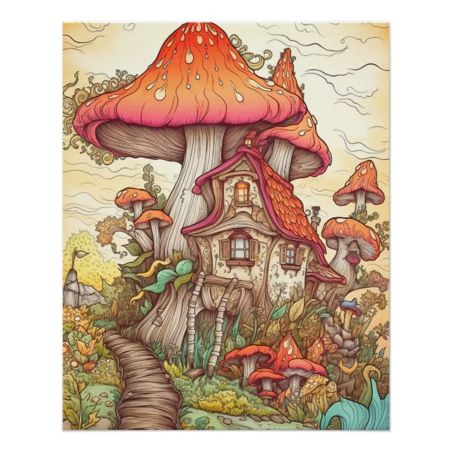 Colorful Creative Mushroom Dwelling Art Poster (Front)