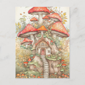 Colorful Creative Mushroom Village Illustration Postcard