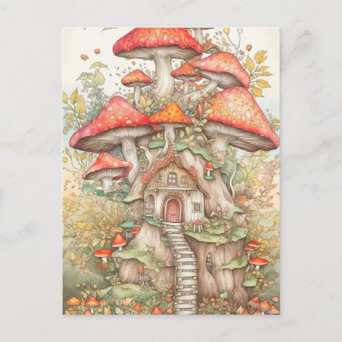 Colorful Creative Mushroom Village Illustration Postcard