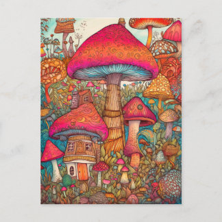 Colorful Creative Psychedelic Mushrooms Art Postcard