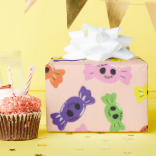 Colorful Creepy Candies Pinky Seamless Halloween Wrapping Paper