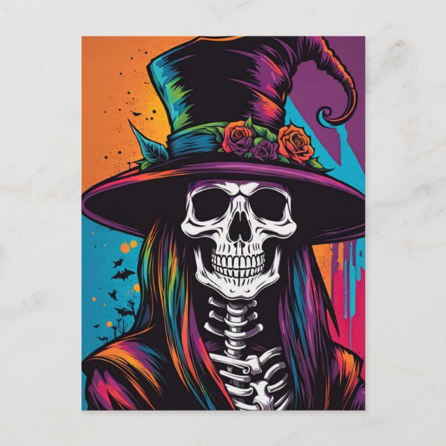Colorful Creepy Skull Halloween  Postcard (Front)