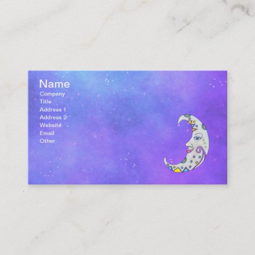 Colorful Crescent Moon Face Abstract Shapes Purple Business Card