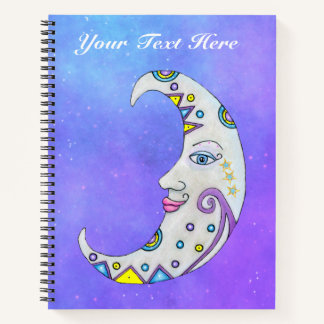 Colorful Crescent Moon Face Misty Purple Sky Notebook