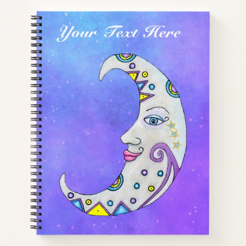 Colorful Crescent Moon Face Misty Purple Sky Notebook