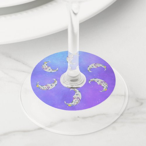 Colorful Crescent Moons Pretty Face Abstract Shape Wine Glass Tag