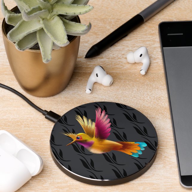 Colorful Crested Hummingbird in Flight Wireless Charger (Desk 2)