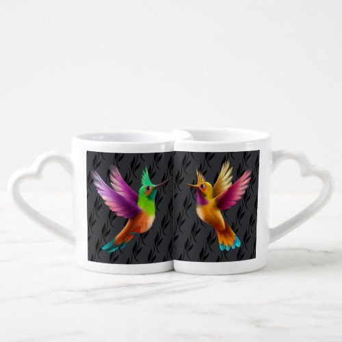 Colorful Crested Hummingbirds in Flight Coffee Mug Set
