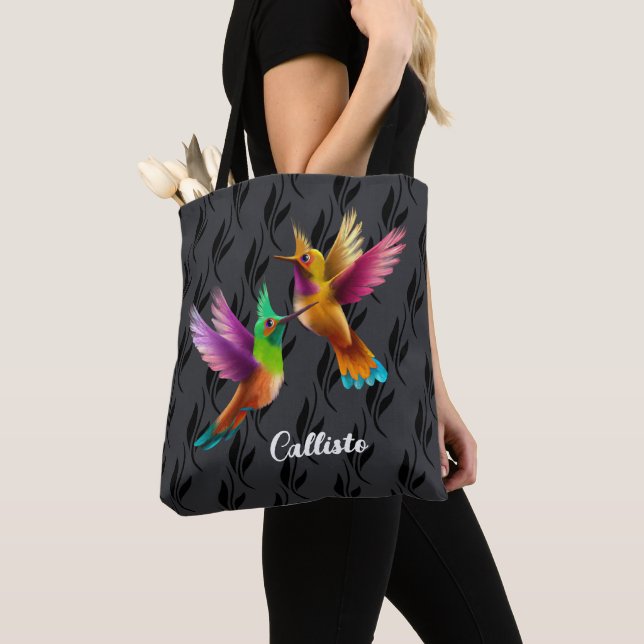 Colorful Crested Hummingbirds in Flight Tote Bag (Close Up)