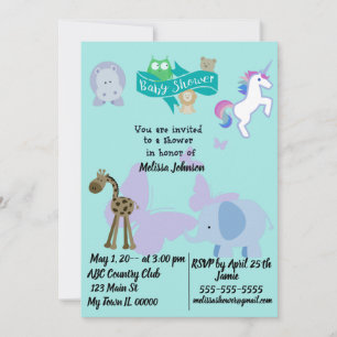 Colorful Critters Baby Shower Celebration Invitation
