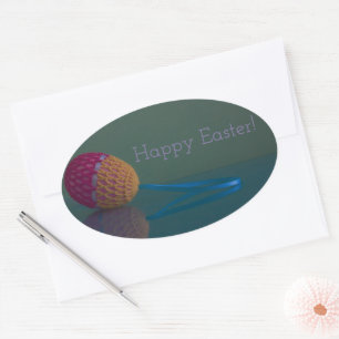 Colorful Crochet Easter Egg Holiday Oval Sticker
