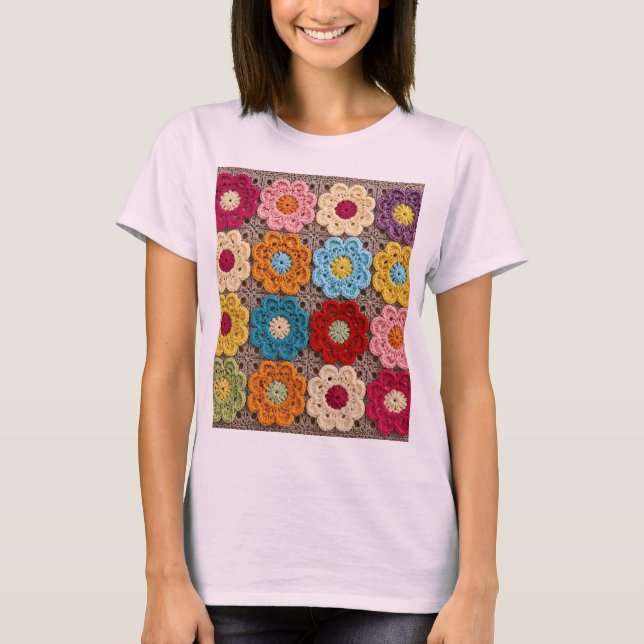 Colorful Crochet Flower Pattern – Handmade Granny  T-Shirt (Front)
