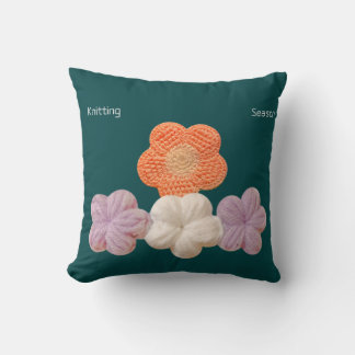 Colorful Crochet Flower Throw Pillow – Teal Floral