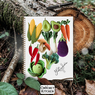 Colorful Crochet Vegetable Mushroom Collage Name Notebook