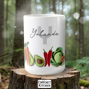Colorful Crochet Vegetable Sticker Collage Name Coffee Mug