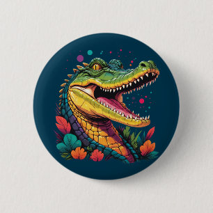 Colorful Crocodile Portrait Button