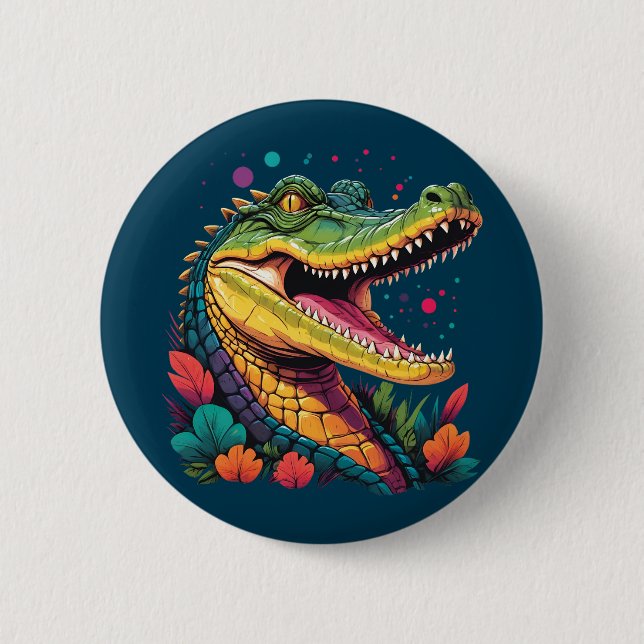 Colorful Crocodile Portrait Button (Front)