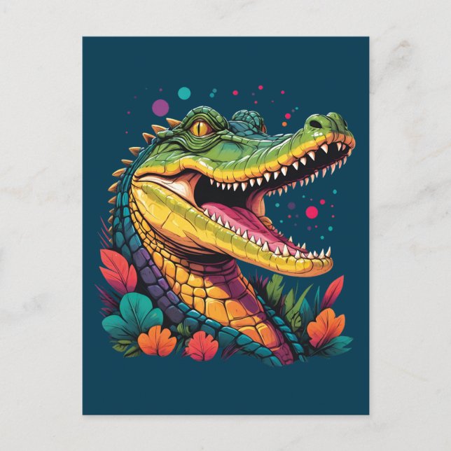 Colorful Crocodile Portrait Postcard (Front)