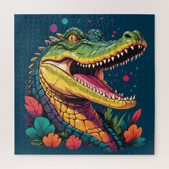 Colorful Crocodile Portrait Puzzle (Vertical)