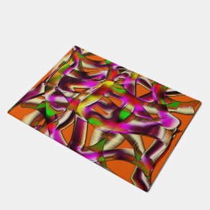 Colorful crooked cutouts with pink and carved doormat