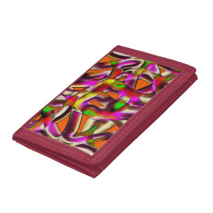 Colorful crooked cutouts with pink and carved tri-fold wallet