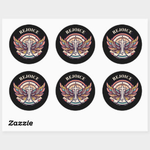 Colorful Cross Agnel Wings Rejoice Classic Round Sticker
