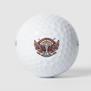 Colorful Cross Agnel Wings Rejoice Golf Balls