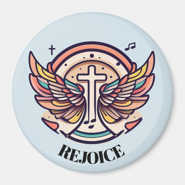 Colorful Cross Agnel Wings Rejoice  Magnet (Front)