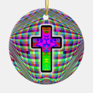 Colorful Cross on a Magic Background Ceramic Ornament